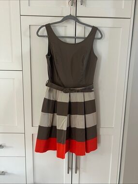 Banana Republic Sleeveless Striped Fit-and-Flare Dress in Brown, Tan & Orange 8
